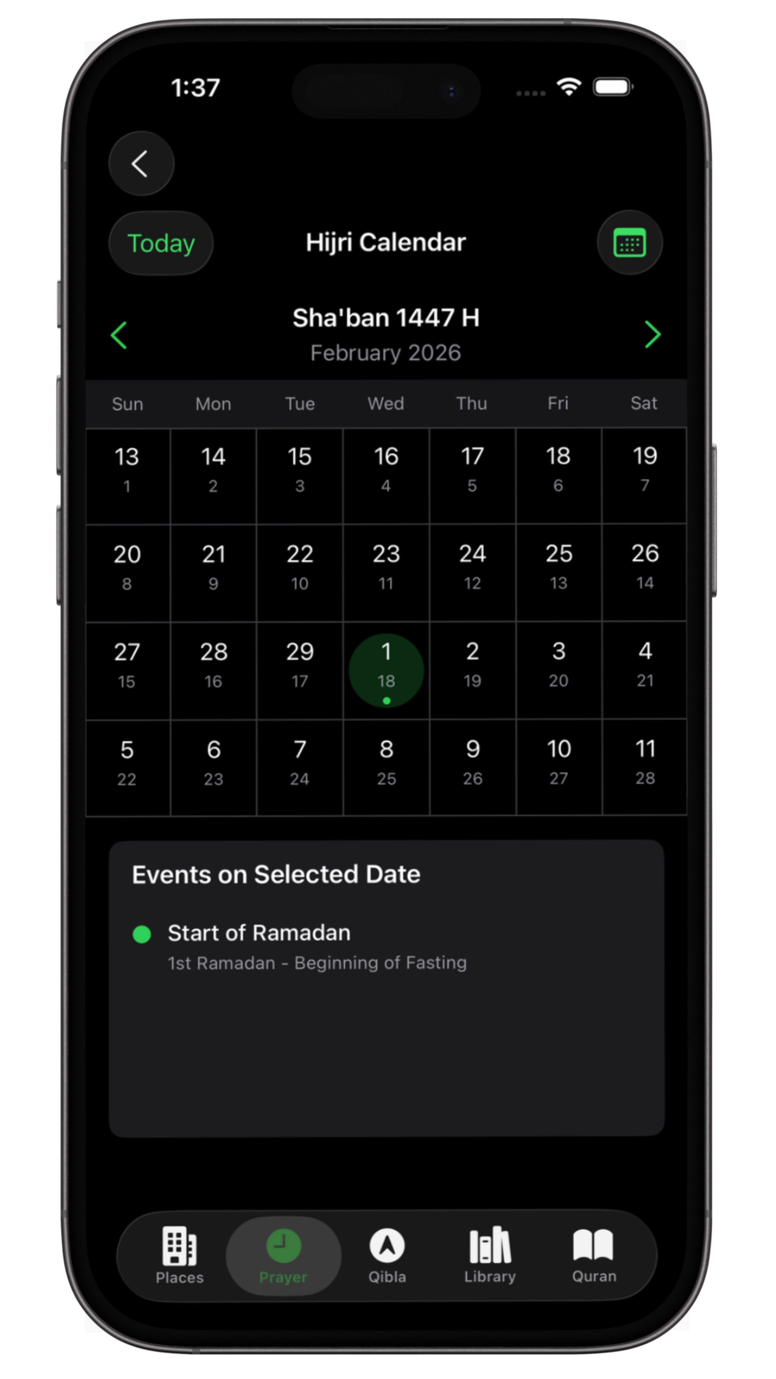 Hijri Calendar Screen